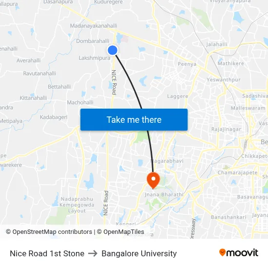 Nice Road 1st Stone to Bangalore University map
