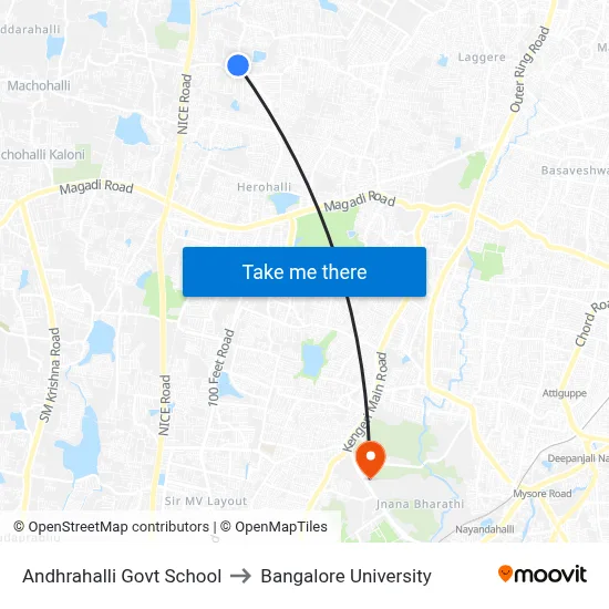 Andhrahalli Govt School to Bangalore University map