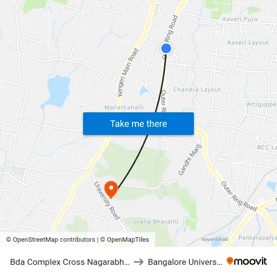 Bda Complex Cross Nagarabhavi to Bangalore University map