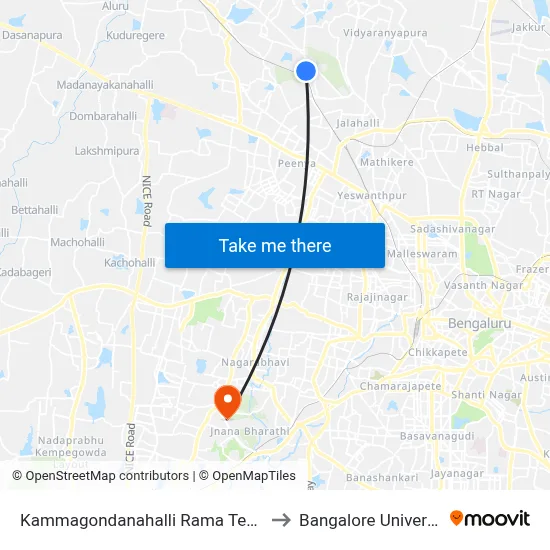 Kammagondanahalli Rama Temple to Bangalore University map