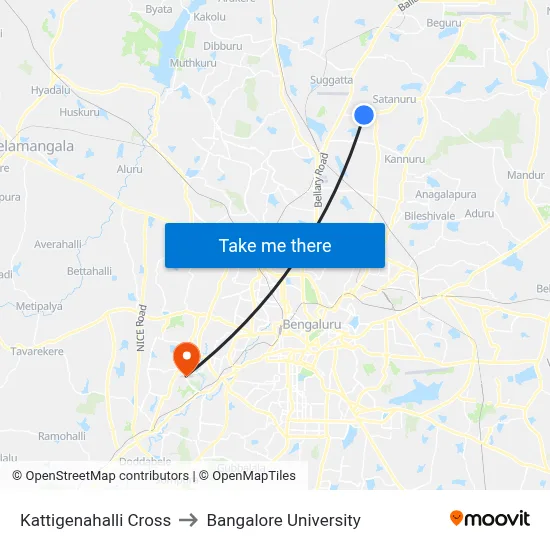 Kattigenahalli Cross to Bangalore University map