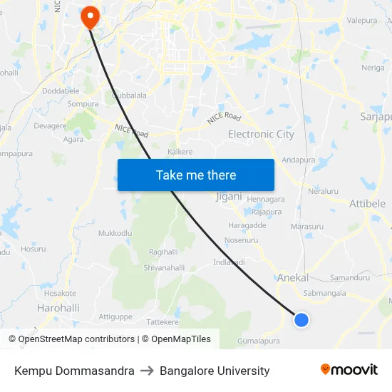 Kempu Dommasandra to Bangalore University map