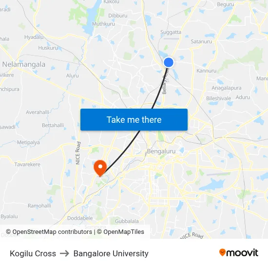 Kogilu Cross to Bangalore University map
