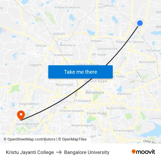 Kristu Jayanti College to Bangalore University map