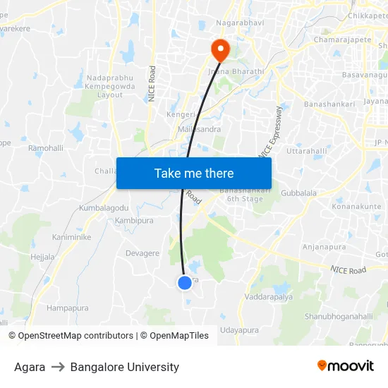 Agara to Bangalore University map