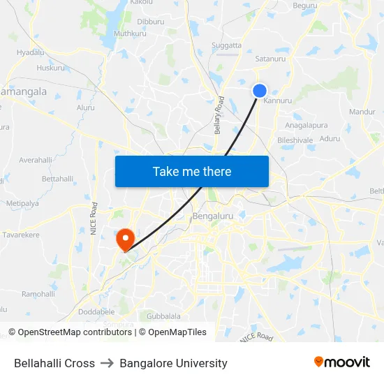 Bellahalli Cross to Bangalore University map