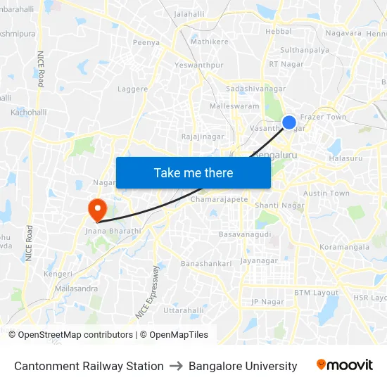 Cantonment Railway Station to Bangalore University map