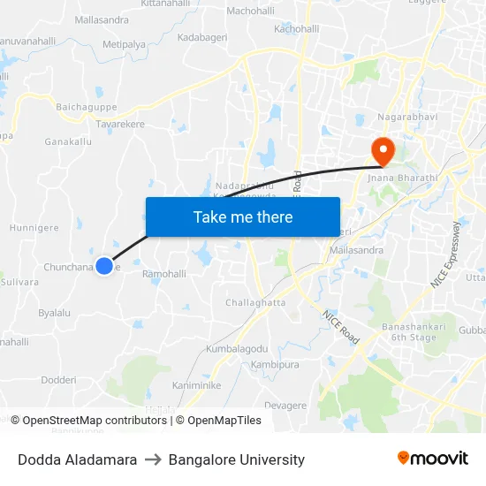 Dodda Aladamara to Bangalore University map