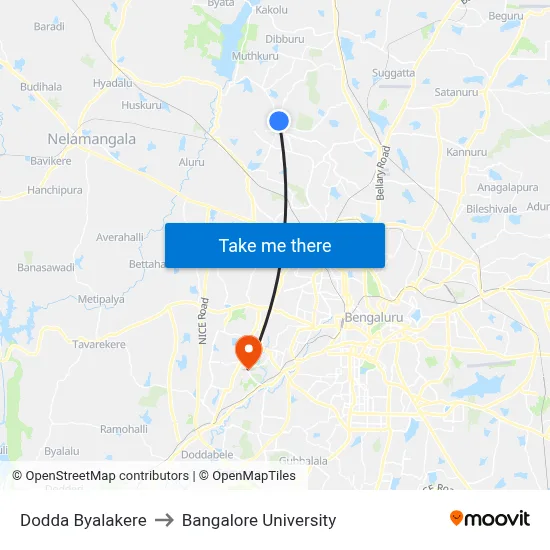 Dodda Byalakere to Bangalore University map