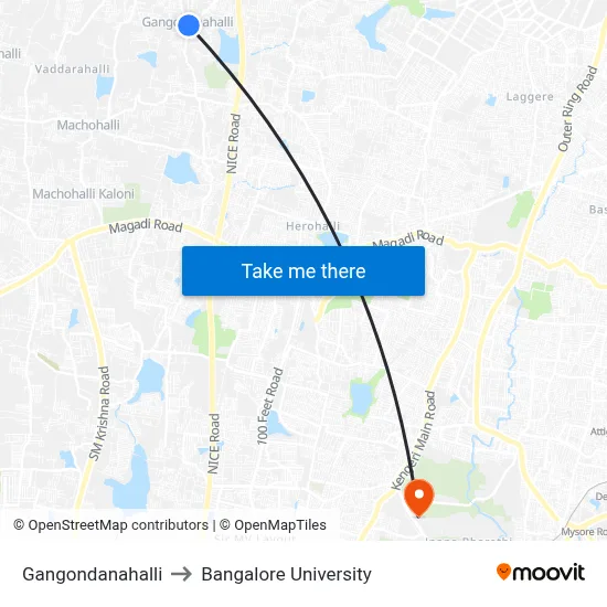 Gangondanahalli to Bangalore University map