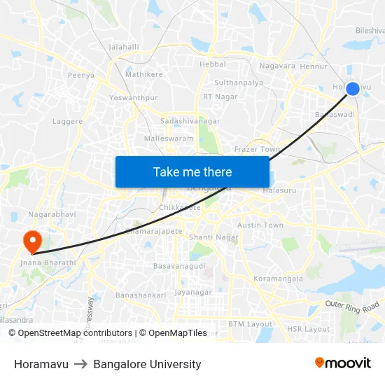 Horamavu to Bangalore University map