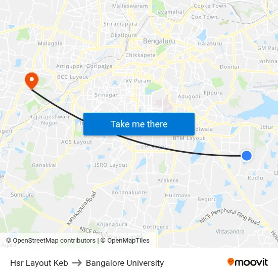 Hsr Layout Keb to Bangalore University map