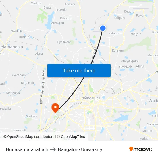 Hunasamaranahalli to Bangalore University map