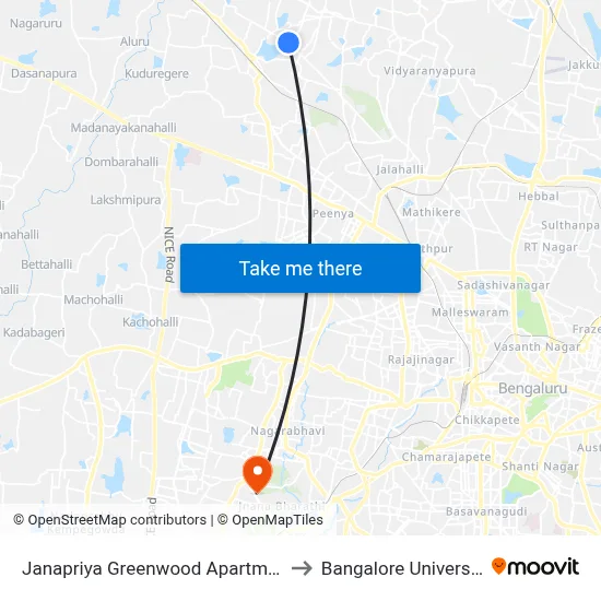 Janapriya Greenwood Apartment to Bangalore University map