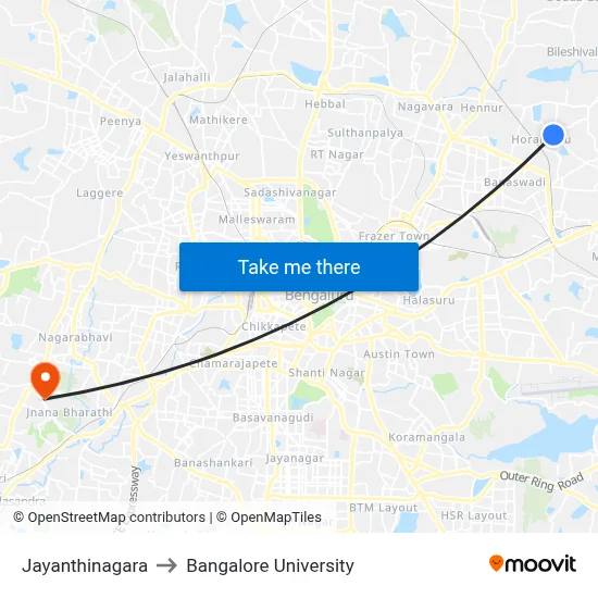 Jayanthinagara to Bangalore University map