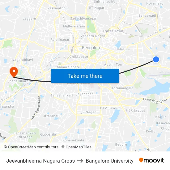 Jeevanbheema Nagara Cross to Bangalore University map