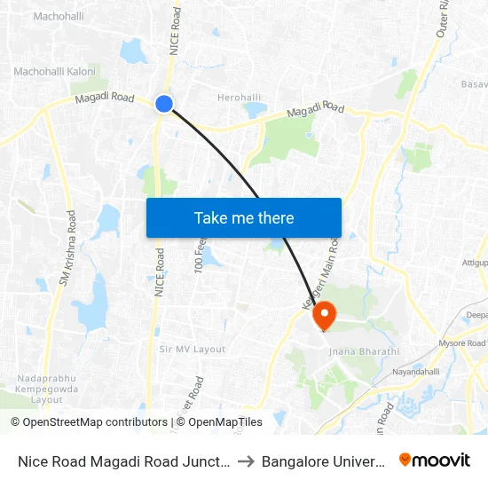 Nice Road Magadi Road Junction to Bangalore University map