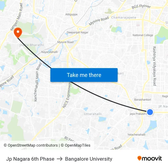 Jp Nagara 6th Phase to Bangalore University map