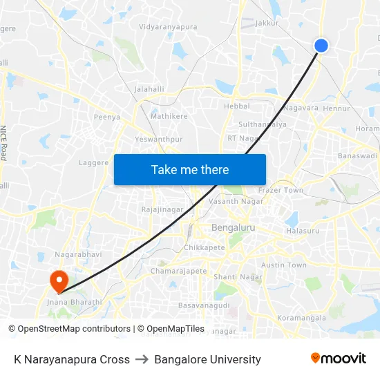 K Narayanapura Cross to Bangalore University map