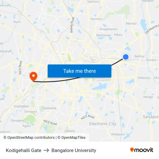 Kodigehalli Gate to Bangalore University map