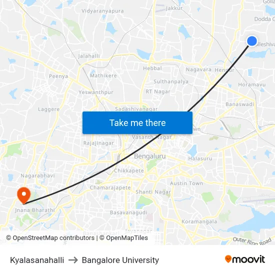 Kyalasanahalli to Bangalore University map