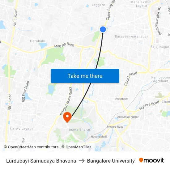 Lurdubayi Samudaya Bhavana to Bangalore University map