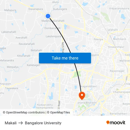 Makali to Bangalore University map