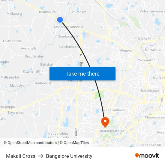 Makali Cross to Bangalore University map