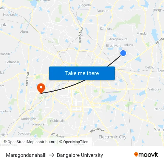 Maragondanahalli to Bangalore University map