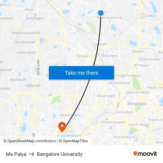 Ms Palya to Bangalore University map