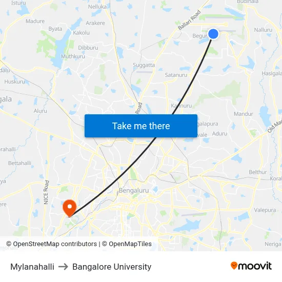 Mylanahalli to Bangalore University map