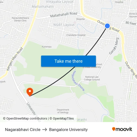 Nagarabhavi Circle to Bangalore University map