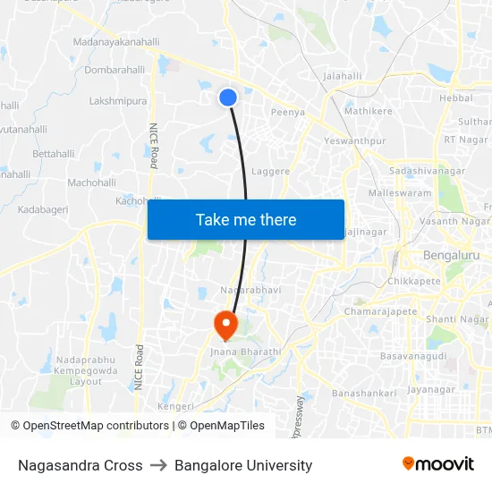 Nagasandra Cross to Bangalore University map