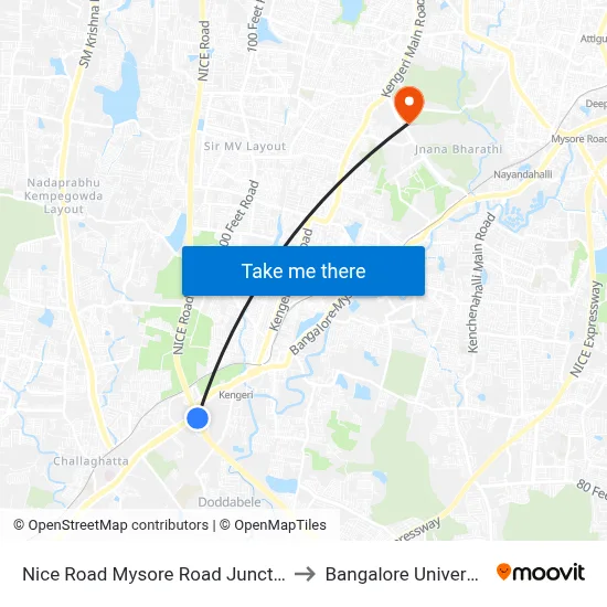Nice Road Mysore Road Junction to Bangalore University map