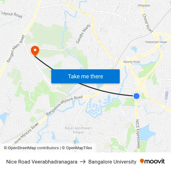 Nice Road Veerabhadranagara to Bangalore University map