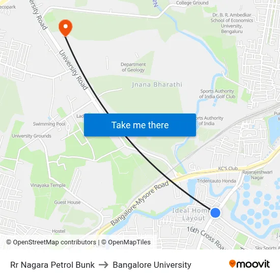 Rr Nagara Petrol Bunk to Bangalore University map