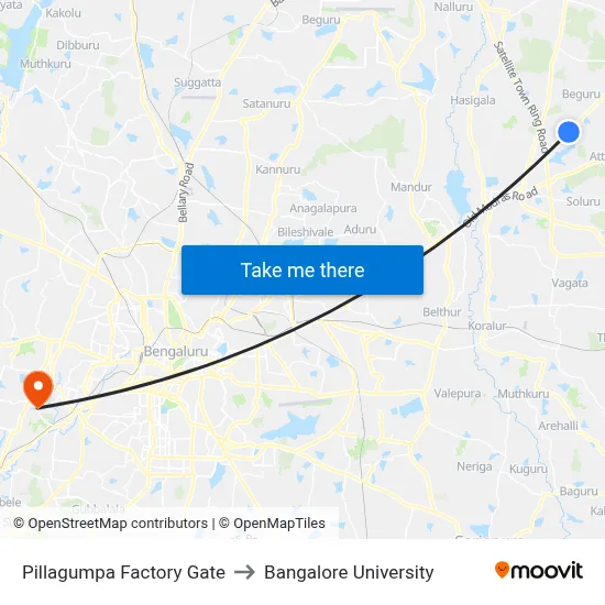 Pillagumpa Factory Gate to Bangalore University map