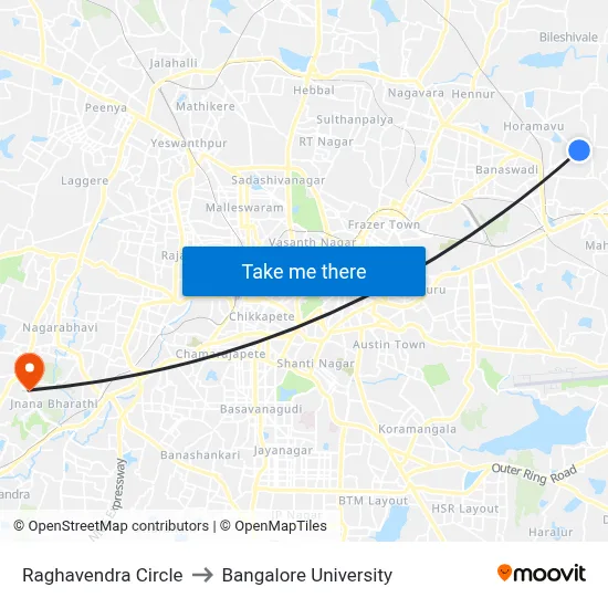 Raghavendra Circle to Bangalore University map