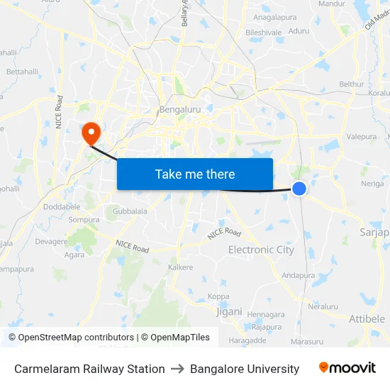 Carmelaram Railway Station to Bangalore University map