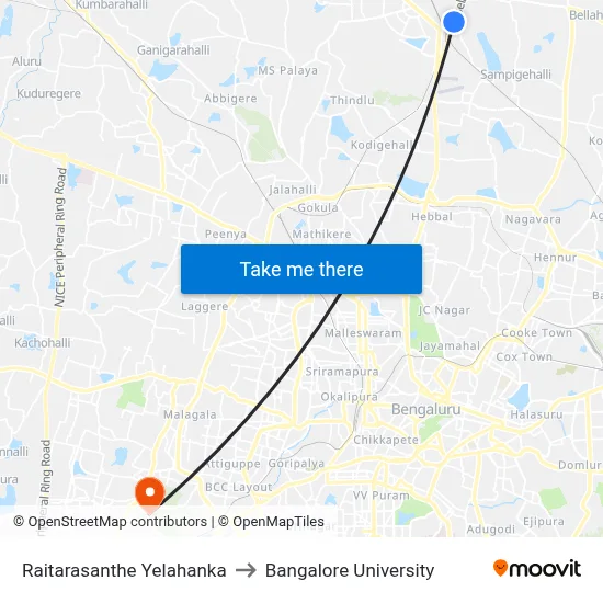 Raitarasanthe Yelahanka to Bangalore University map