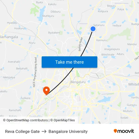 Reva College Gate to Bangalore University map