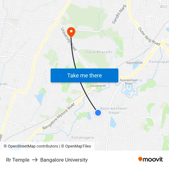 Rr Temple to Bangalore University map