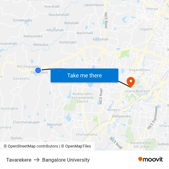 Tavarekere to Bangalore University map