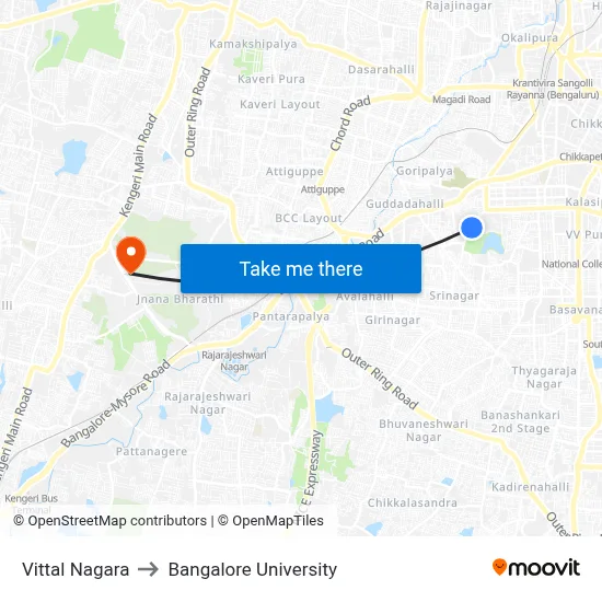 Vittal Nagara to Bangalore University map