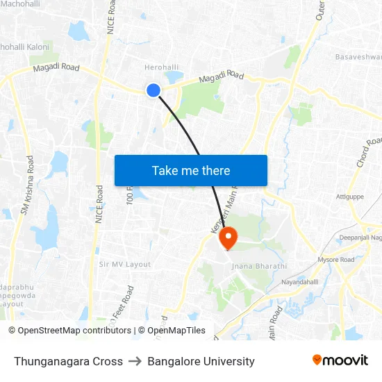Thunganagara Cross to Bangalore University map