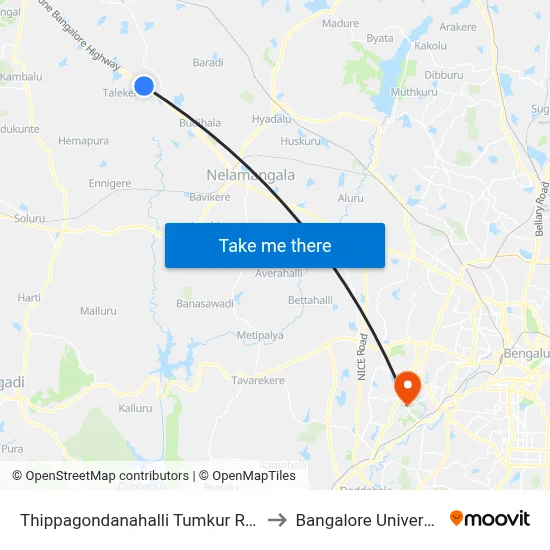 Thippagondanahalli Tumkur Road to Bangalore University map