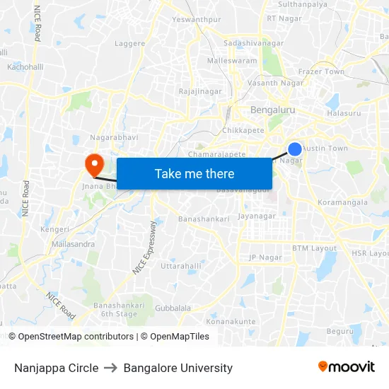 Nanjappa Circle to Bangalore University map