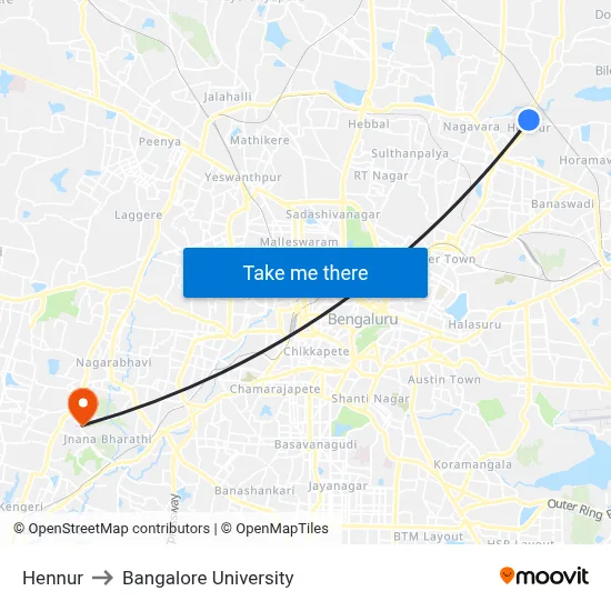 Hennur to Bangalore University map