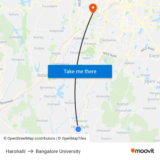 Harohalli to Bangalore University map