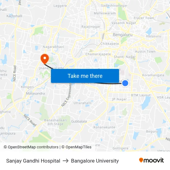 Sanjay Gandhi Hospital to Bangalore University map
